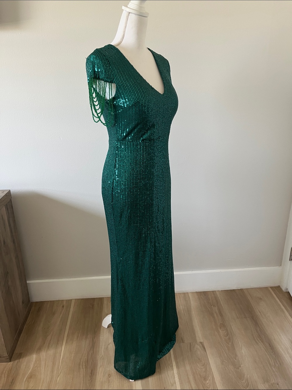 Emerald Green Sequin Fringe Maxi Dress - Picture 4 of 12